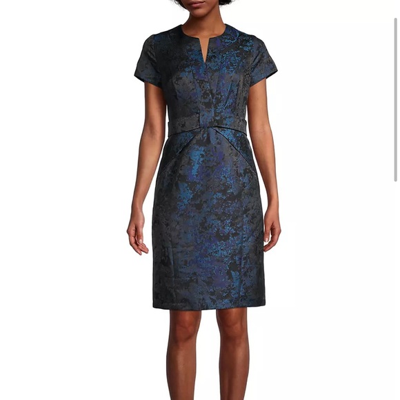 SHANI Dresses & Skirts - Shani Jacquard Sheath Dress Blue Black Shiny Formal Dress
